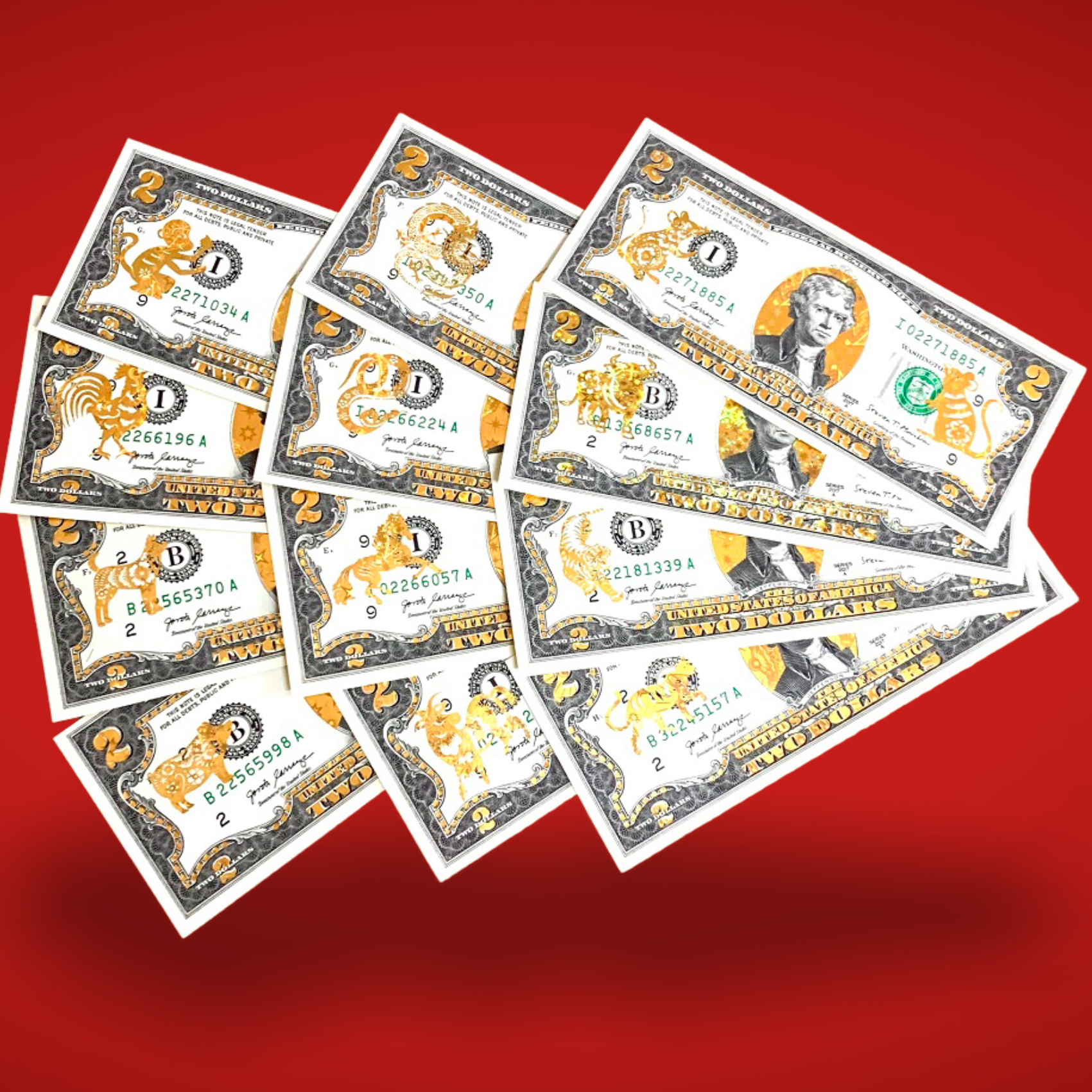 Bộ Tiền 2 USD 12 Con Giáp 3D Mạ Vàng